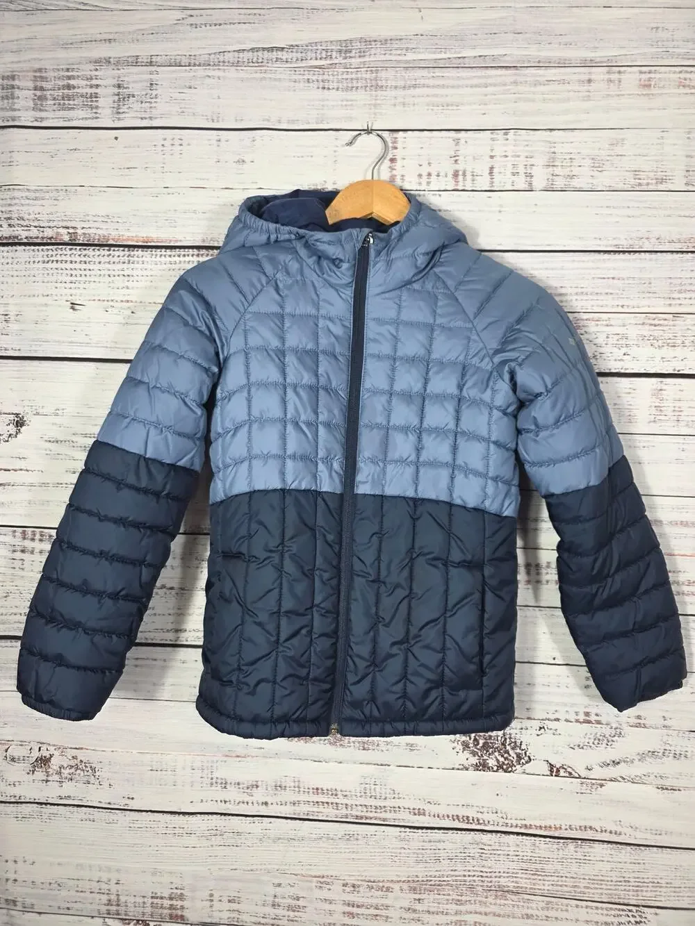 Columbia Puffer Jacket Kids Medium (10-12) Blue Hooded Lightweight Winter Coat